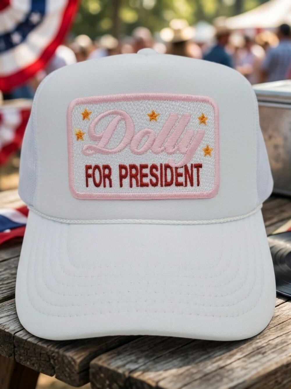 Dolly For President Embroidered Patch White Foam Rope Snapback Hat Cap New 70s